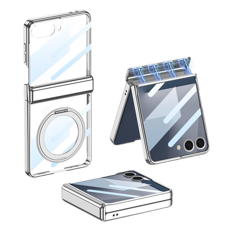 Samsung Z Flip7 Case: 360° Rotating Stand with Wireless Charging, Flip6 Compatible, Transparent Protective Hinge Cover