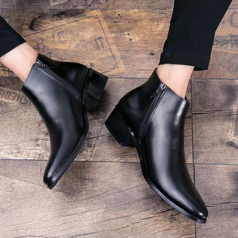 2026 New Korean Style Trendy Men's High Top Leather Shoes Formal Single Shoes Business Leather Shoes for Men