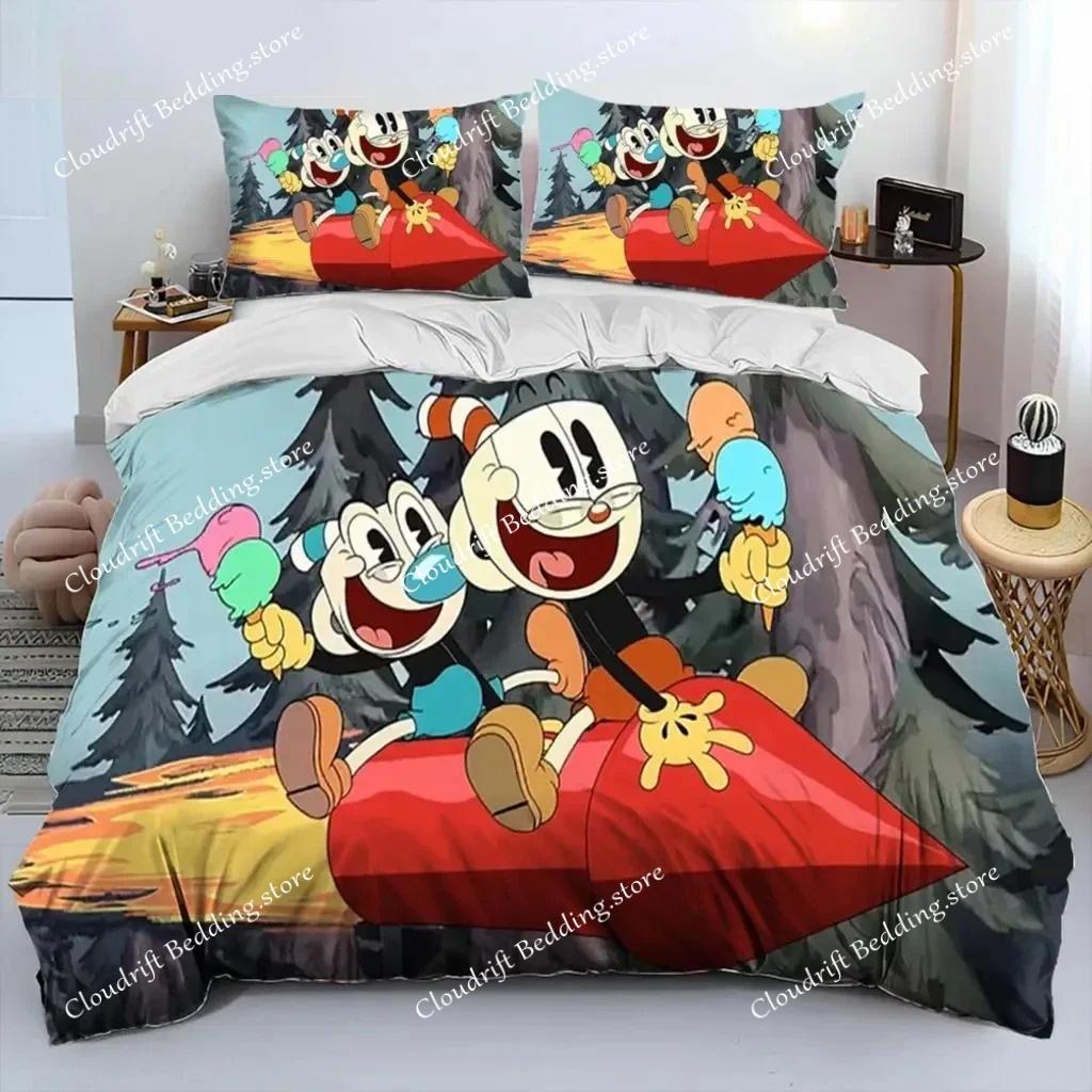 Cartoon Cuphead Show Pościel Zestaw Chłopcy Dziewczęta Twin Queen Size Poszewka na kołdrę Poszewka na poduszkę Łóżko Dzieci Dorosły Moda Dom Tekstyliaextile
