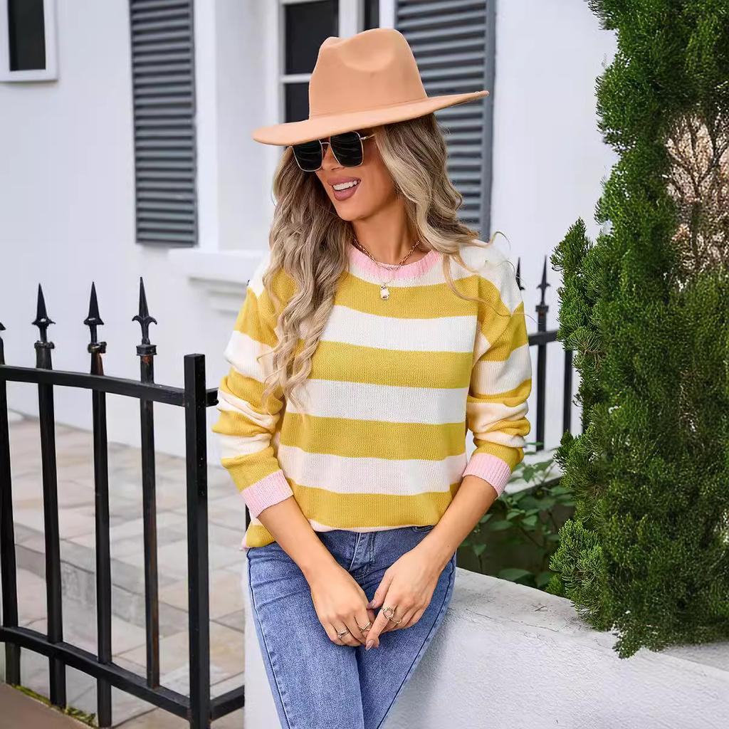 Herbst- und Winter Damenpullover Blume Langarm Rundhals Pullover Strickpullover