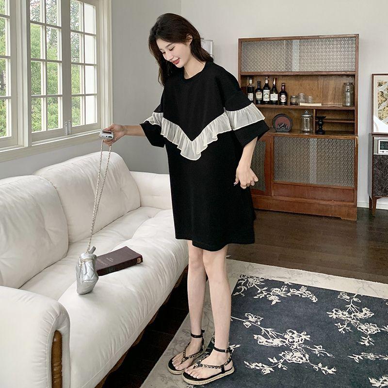 Women Summer Korean Style Black Elegant Mesh Patchwork T-shirts Plus Size Loose Oversized Short Sleeve Tops
