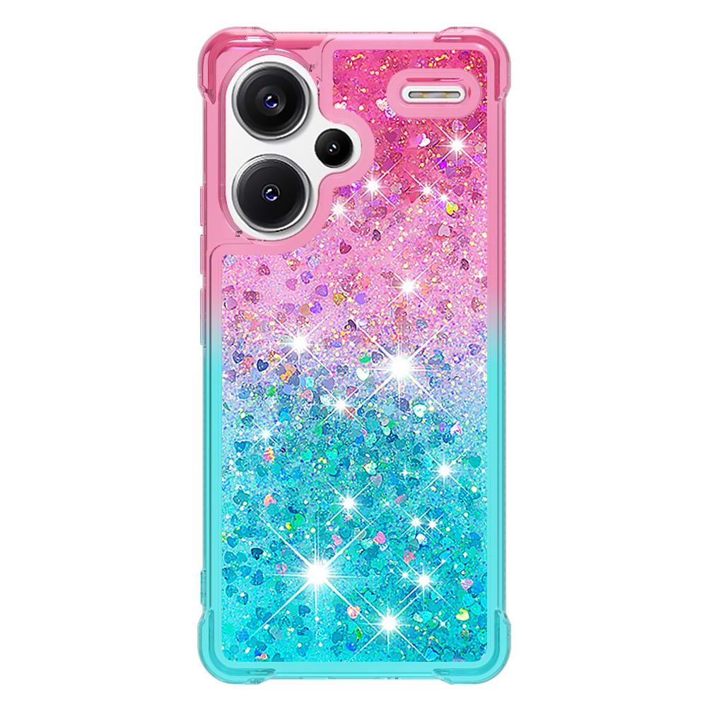 

For Xiaomi Redmi Note 13 Pro+ 5G TPU Case Gradient Quicksand Phone Back Cover Pink+Sky Blue