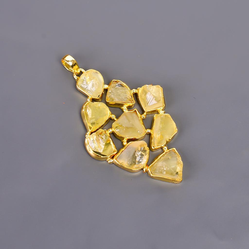 Citrine Gemstone Gold Finish Anniversary Electroformed Birthday Pendant Jewelry V-118