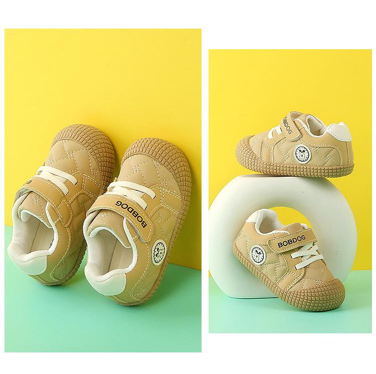 Babu Dou 2026 Frühjahr Leder Kinderschuhe: Weiche Kleinkinderschuhe für Mädchen & rutschfeste Funktions-Babyschuhe für Jungen.