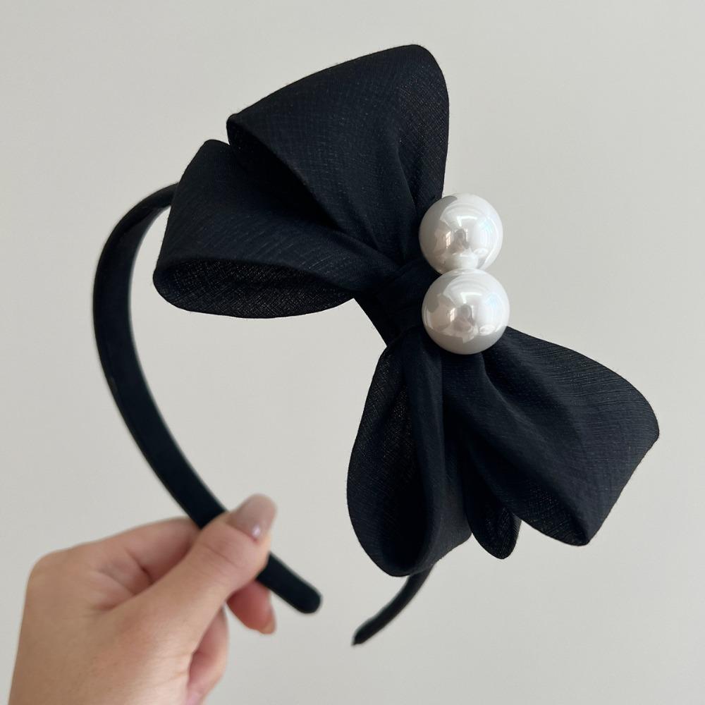 Large Pearl Bow-Knot Headband Soft Fabric Headwear Kawaii Hair Hoop Sweet Style Girl s Bow Headband Women s Hair Accessories чёрный