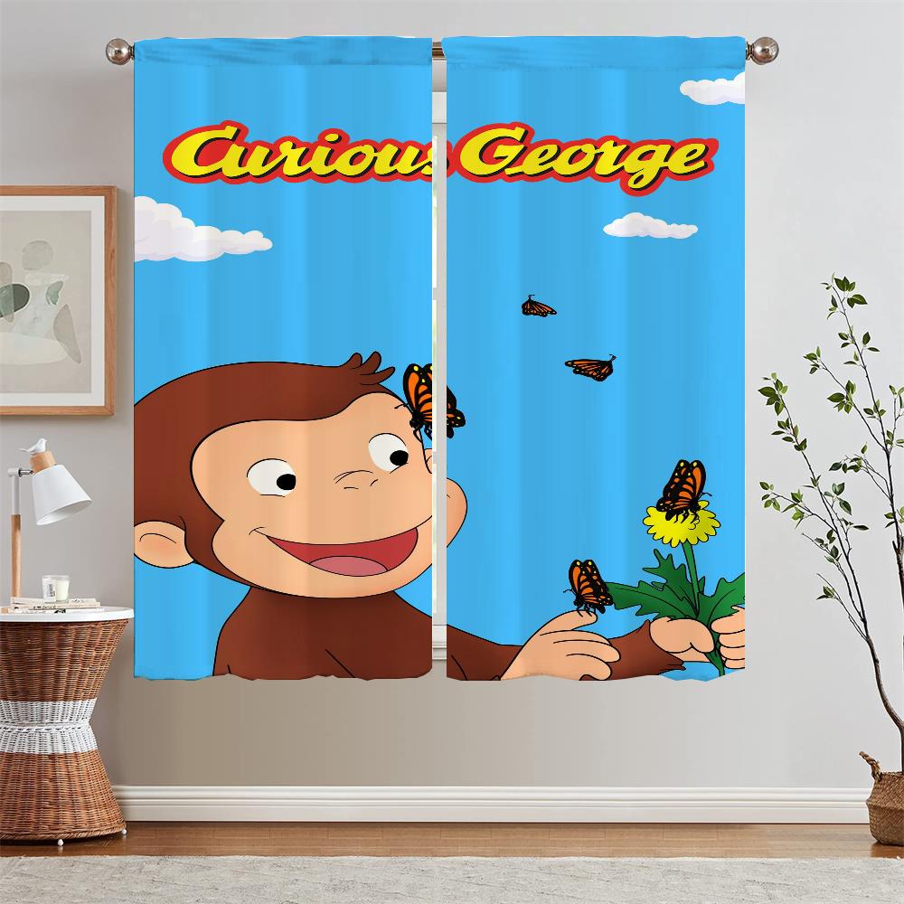 Curious George Kitchen Curtain Tiebacks Curtains for Living Room Decoration Tulle In Kitchen Curtains 2 Pieces Window Blackout