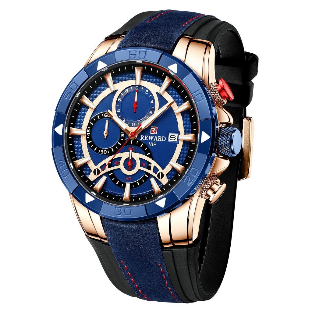Herren-Chronographuhr - Wasserdicht, Leuchtend, Farbblockiertes Silikonarmband, Sportliches Design