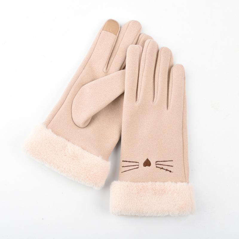 Winter gloves women's warm fleece thickened cute non-slip, windproof and cold-proof cycling electric car gloves