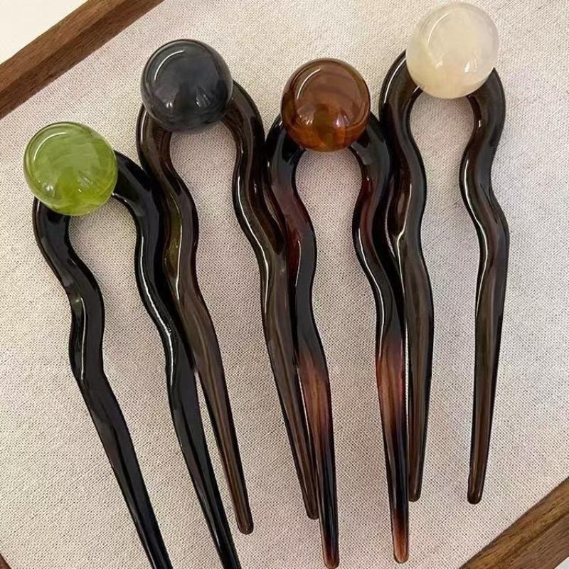 Retro Simple Beaded Hairpin Summer Ball Head Wavy U-shaped Hairpin Fashion Hair Accessories