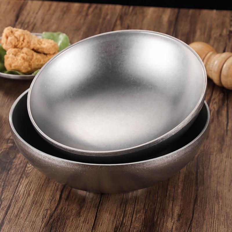 Vintage Nostalgic Stainless Steel Ramen Bowl Double Layer Dough Bowl Mixed Noodle Rice Soup Bowl Salad Bowl Cold Noodle Bowl