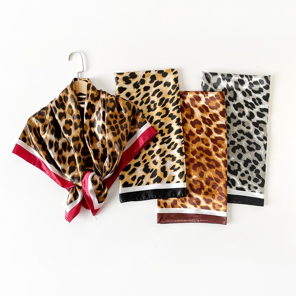 90s Print Leopard Print Elegant Fashion Headscarf Faux Silk Women's Versatile Head Wrap Retro Satin Square Scarf