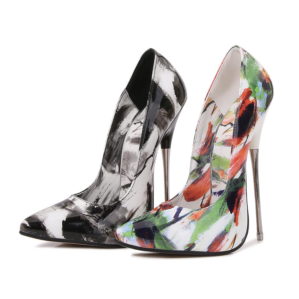 Fashion sexy women's shoes metal heel stiletto high heels shallow mouth pointed pole dance drag shoes