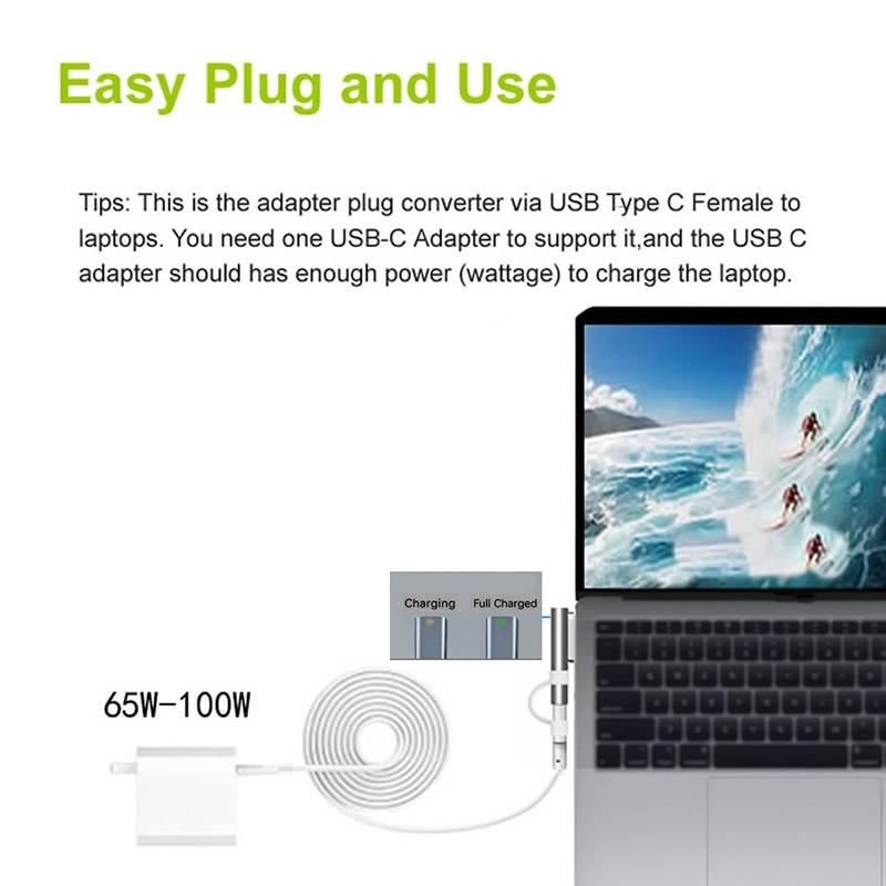 Magnetyczny adapter USB typu C PD dla Magsafe 1 2 MacBook Air Pro Wskaźnik LED Szybkie ładowanie Wtyczka magnetyczna Konwerter