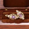 Huitan Aesthetic Women's Hoop Earrings Hollow Pattern Oval Purple CZ Elegant Female Earrings Anniversary Party Trendy Jewelry