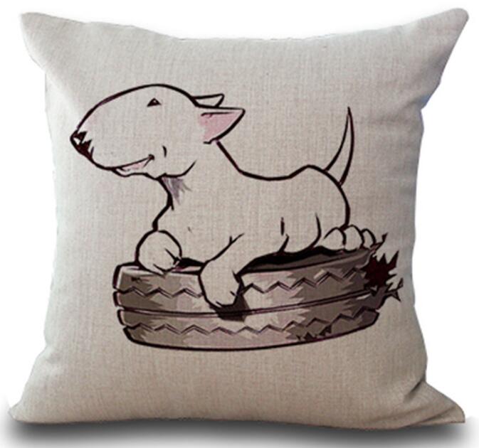 Bull Terrier Cushion Cover Funny Dog Printed Linen Pillows Cover Car Sofa Decorative Pillowcase Home Decoration Case Xcm