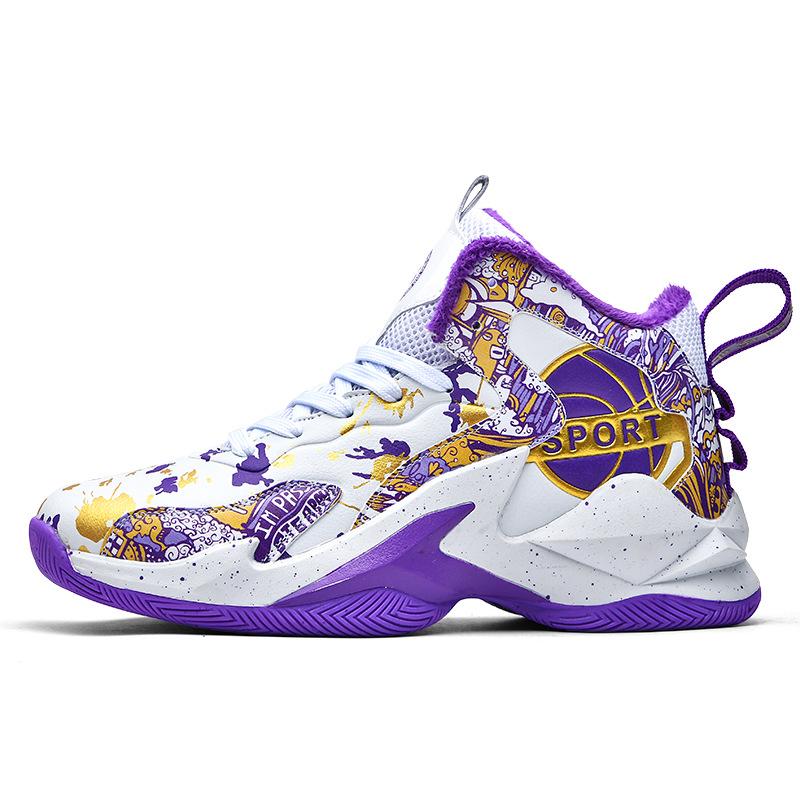 Fleece and cotton basketball shoes autumn and winter couple's men's and women's casual shoes high-top leather sneakers student sneakers