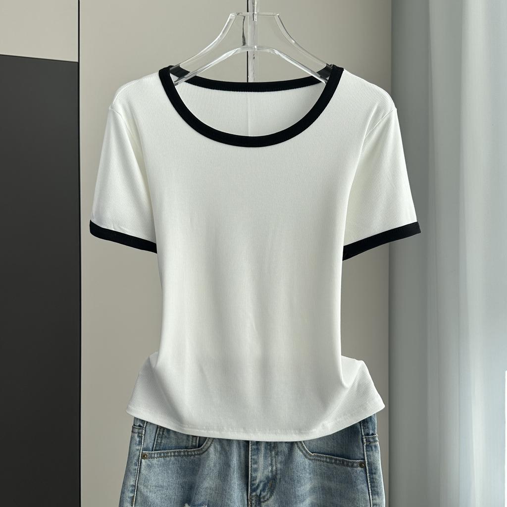 Standard Shoulder Casual Short Sleeve Tee Modal Ribbed Plus Size Loose Top Versatile Breathable Soft Material Flattering Slim Women Top