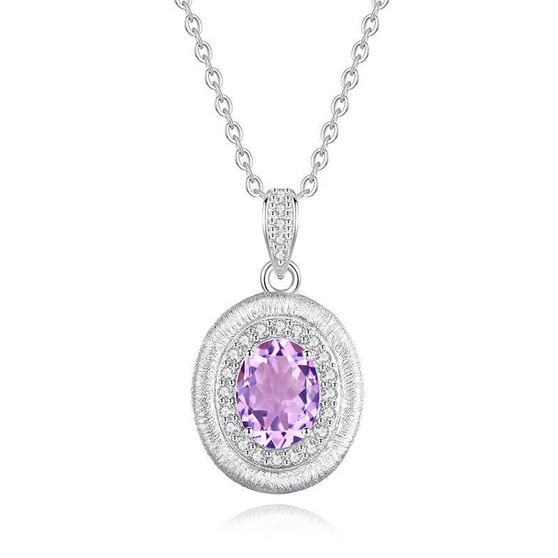 

S925 Sterling Silver Clavicle Chain Oval Natural Crystal Pendant Luxury Wire Drawing Craft Minimalist Light Luxury Necklace For Women Daily Jewelry 925 silver