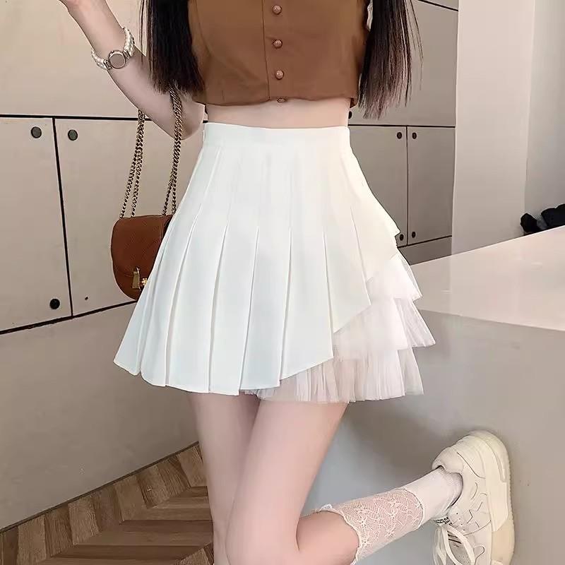 Polyester Pleated Mini Skirt For Women With Mesh Fabric Summer Fashion For Streetwear