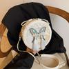 Women's Tassel Small Round Shoulder Bag Embroidery Butterfly Chain Bag For Women Summer Handbag