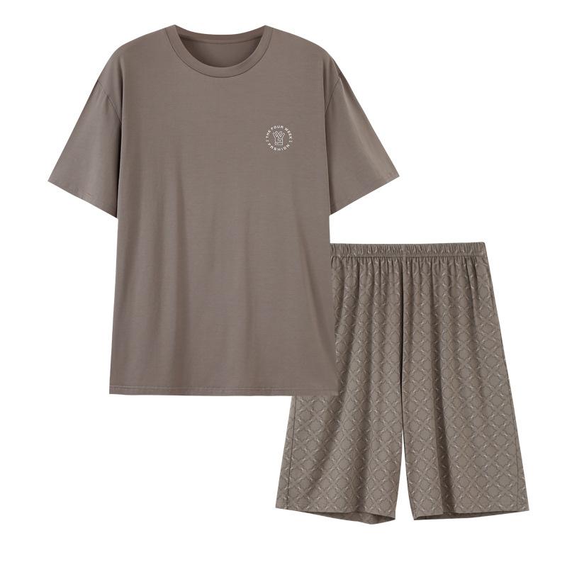 Modal men's pajamas summer new thin ice silk short-sleeved shorts high-end striped loungewear set