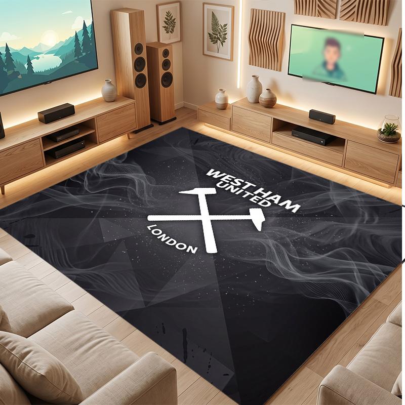 West Ham United Football Print Crystal Velvet Rug, Comfortable Water Absorbent Non Slip Indoor Floor Carpet