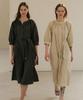 Lingseoul Voluminous Shirring Dress-Charcoal