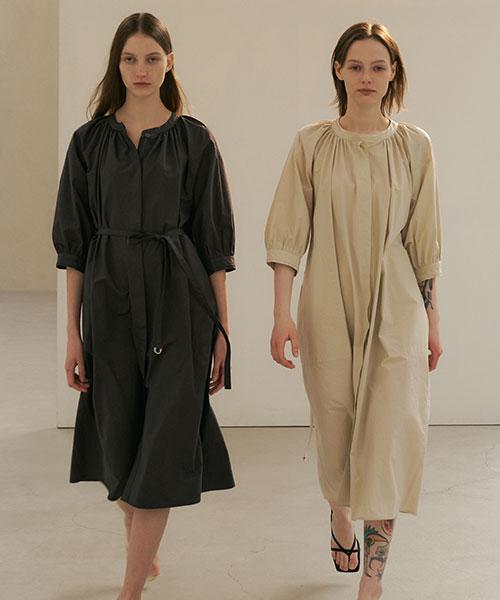 Lingseoul Voluminous Shirring Dress-Charcoal