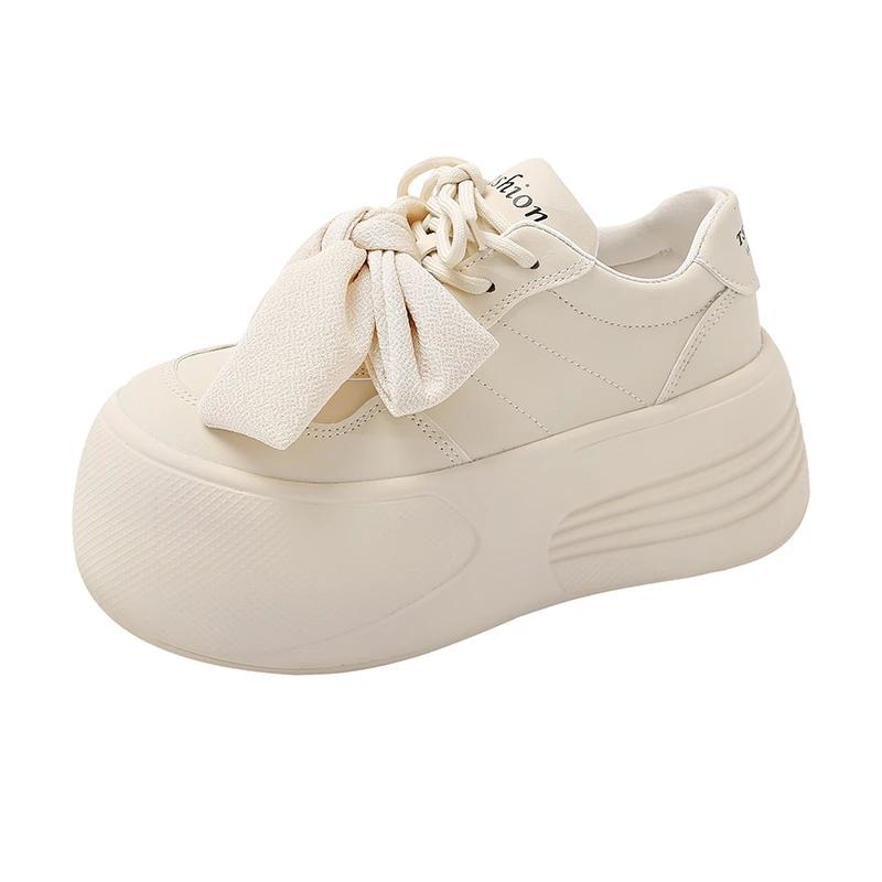 

Модные 8 см НОВЫЕ Розовые туфли для спорта на платформе с удобным бантом-бабочкой Каваий Повседневные кроссовки Атлетические женские Новые туфли для скейтборда 34 бежевый