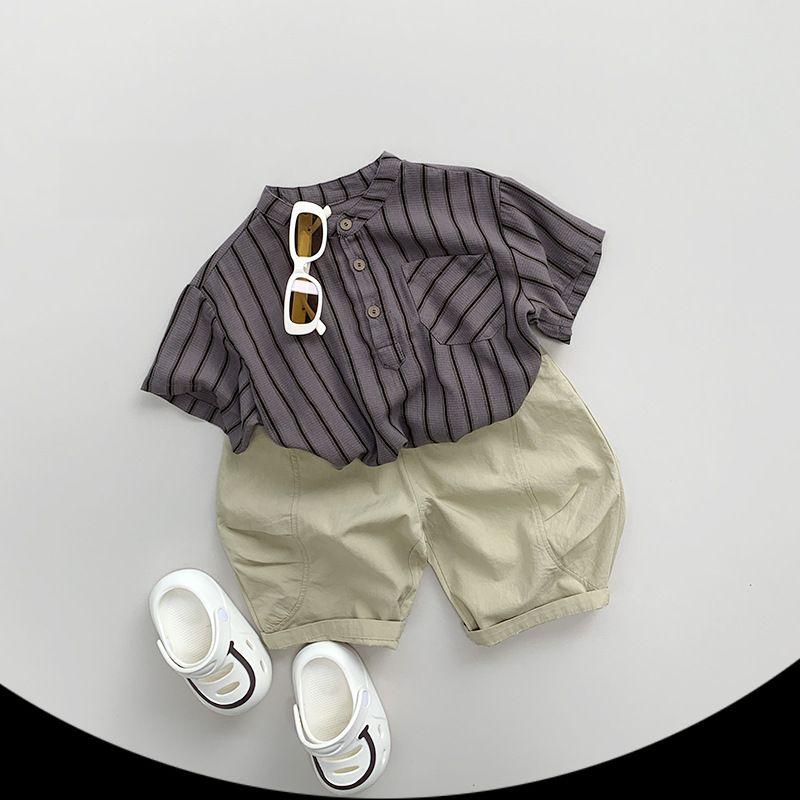 Boys' Shirt Summer Boys' and Girls' Baby Forest Korean Edition Strong Stripe Short Sleeve Children's Versatile Top Trendy