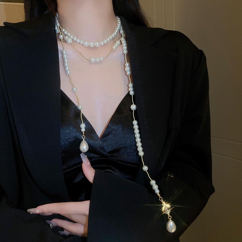 Irregular Long Pearl Necklace French Light Luxury Temperament Sweater Chain Niche Simple High Sense Necklace Women