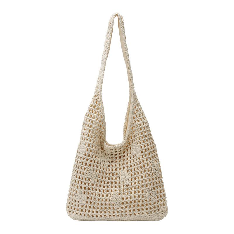 Gehäkelte Strick-Tragetasche mit breitem Schultergurt Leichte Handtasche Lässige Alltagstasche Damen Mode Tasche