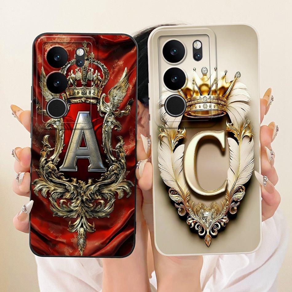 For Vivo V29 V29Pro Feather Crown Initial Letter Phone Case For Vivo V 29 V29 Pro 5G V2250 V2251 Soft Silicone Covers Bumpers