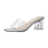 Transparent Slippers Women's Summer Wear High Heels Women's 2025 New Square Head Silver One-word Crystal Fashion Sandals Thick Heel