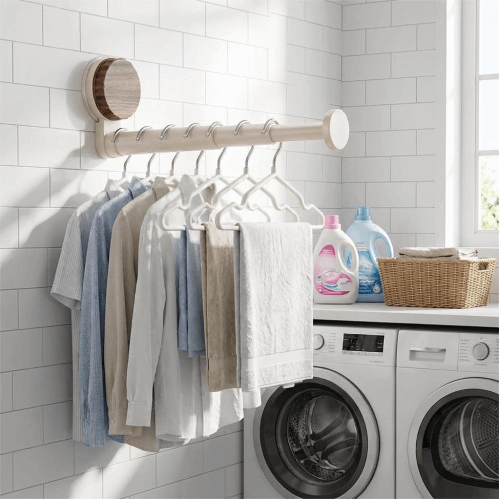 Suction Cup Hanger Storage Rack Adjustable Length Retractable Telescopic Clothes Rack No-drill Retro