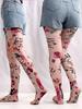 Damen-Strumpfhose mit Graffiti-Print, Camouflage-Gitter, nahtlos, sexy, dehnbar, lange Socken, mehrfarbige Strümpfe