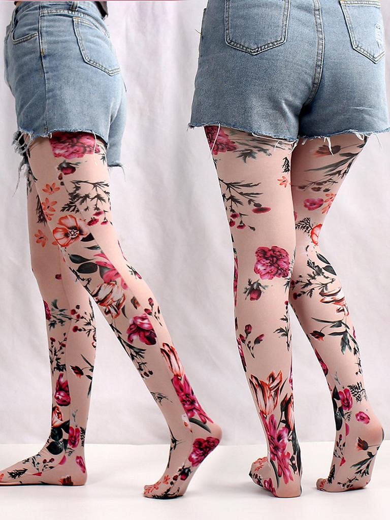 Damen-Strumpfhose mit Graffiti-Print, Camouflage-Gitter, nahtlos, sexy, dehnbar, lange Socken, mehrfarbige Strümpfe