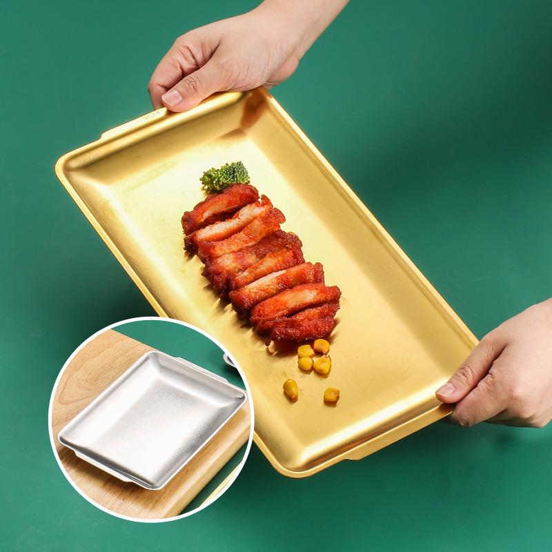 Gold Rectangular 304 Stainless Steel Plate - Thick Tray for Crafts, BBQ, Western Food, and Snacks