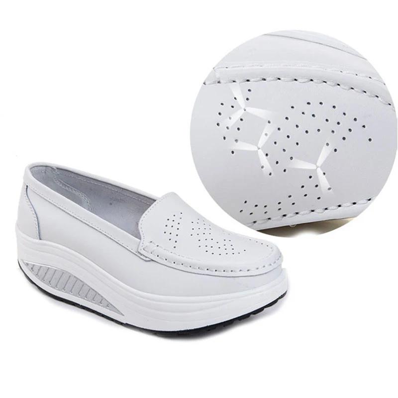 Scarpe Mocassini Piattaforma Donna Moda Primavera Autunno Scarpe Casual Vuote in Vera Pelle Donna Slip-on Mocassini Creeper Taglia42