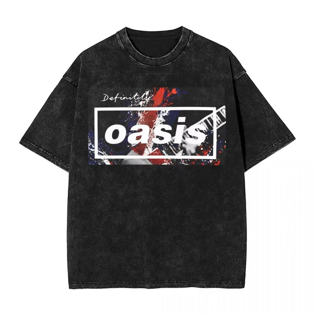Men OASIS Live Tour Vintage Oversized Washed T-Shirts Summer Cotton Short Sleeve Definitely Maybe Rock Band Albums Streetwear Tees