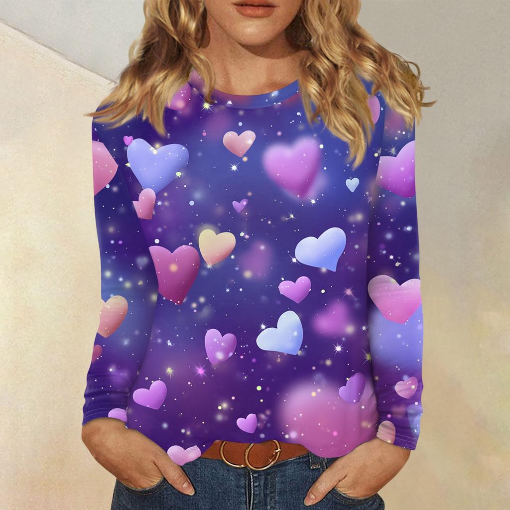 Damen Valentinstag Modisches Herzmuster Rundhals Langarm Pullover Top