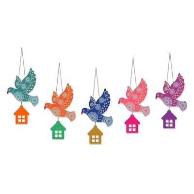 Mehrfarbige Fliegende Vögel Holz Wandbehang zur Heimdekoration | Garten Balkon | Büro | Café | Dekorative Türhängung (Packung mit 5)