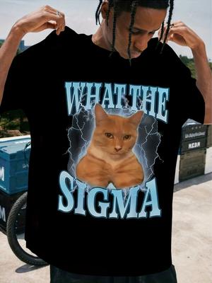 1pc "What The Sigma" Cat Meme Graphic T-Shirt Unisex Crew Neck Tee Casual All-Season Knit Fabric Slight Stretch Regular Fit
