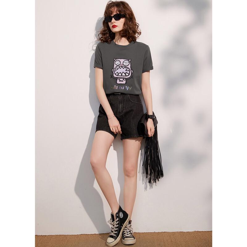 Bailuyu Women's Cotton Crew Neck Cartoon Print T-Shirt