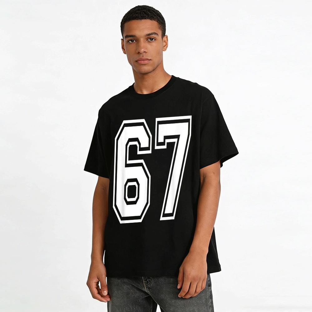 Retro No.67 Print Casual Loose Sports T-Shirt For Men Women Pure Cotton T-shirt