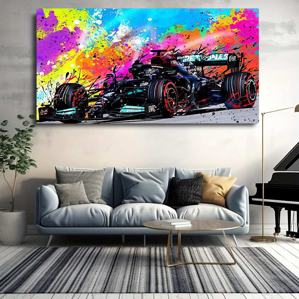 Modern Popular Colorful Canvas Painting, Race Car, Wall Art, Graffiti Posters, Picture for Living Room, Home Decor