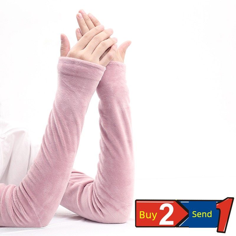 

Зимние утепленные термонарукавники женские эластичные флисовые нарукавники для рук мужские нарукавники для локтевого сустава для помещений с кондиционером Bean paste color One size