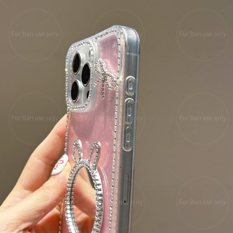 Cute Bright Diamond Phone Case For Samsung Galaxy S2 26 Ultra S24 23 Plus A36 6 Rabbit Shape Mirror TPU Short Chain Cover