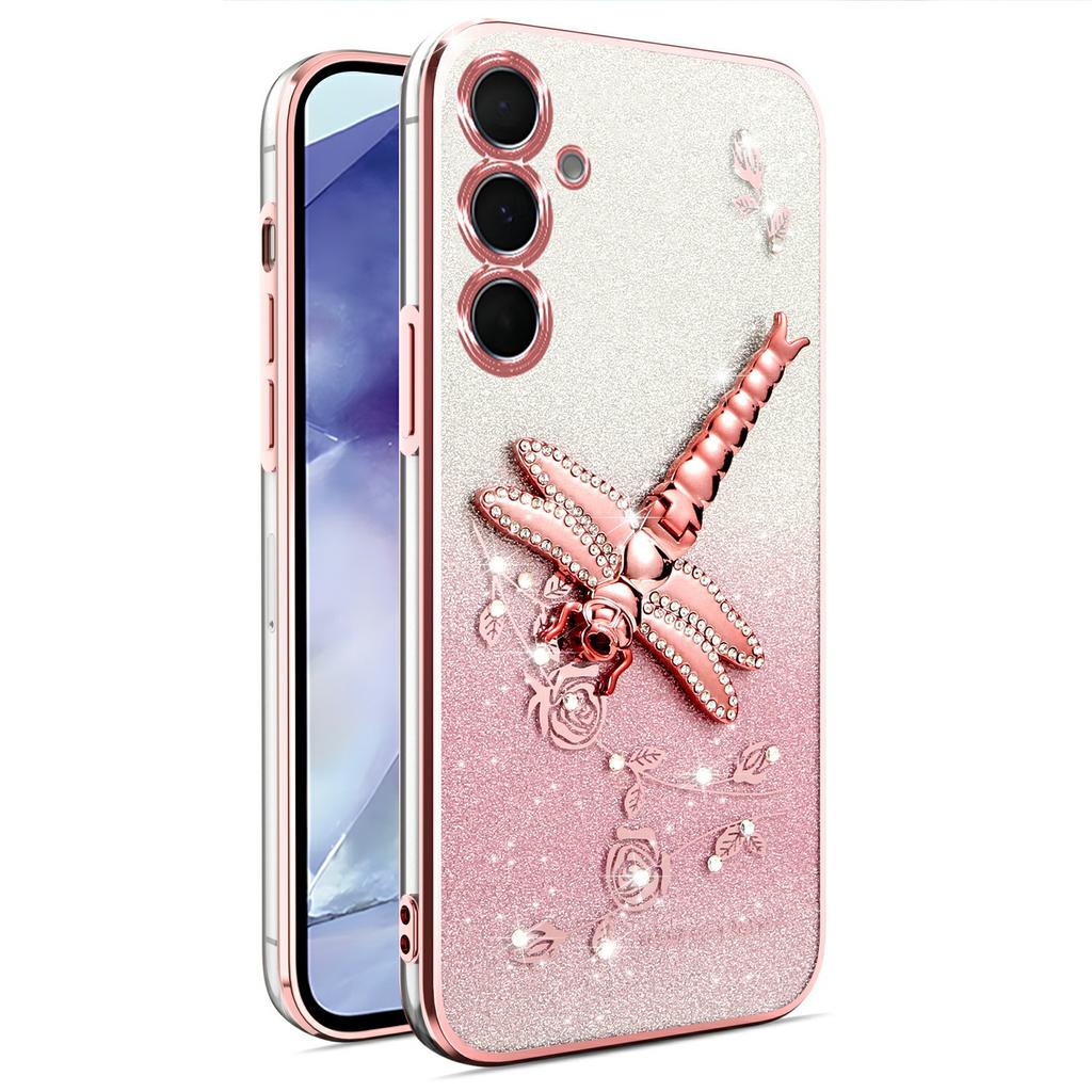 KADEM For Samsung Galaxy A55 5G Case Dragonfly Kickstand TPU Flowers Glitter Phone Cover