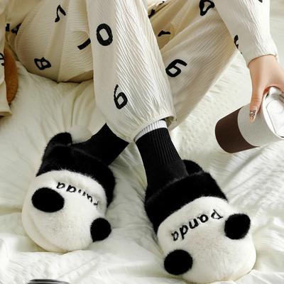 Fashion Winter Panda Color Matching Slippers Women Cartoon Cute Plush Warm Home Thick Sole Anti Slip Cotton Shoes Zapatos 2025